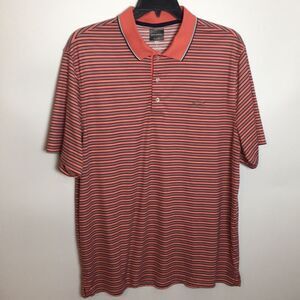 Greg Norman for Tasso Elba Polo Golf Shirt Men's XL Play Dry Salmon Striped
